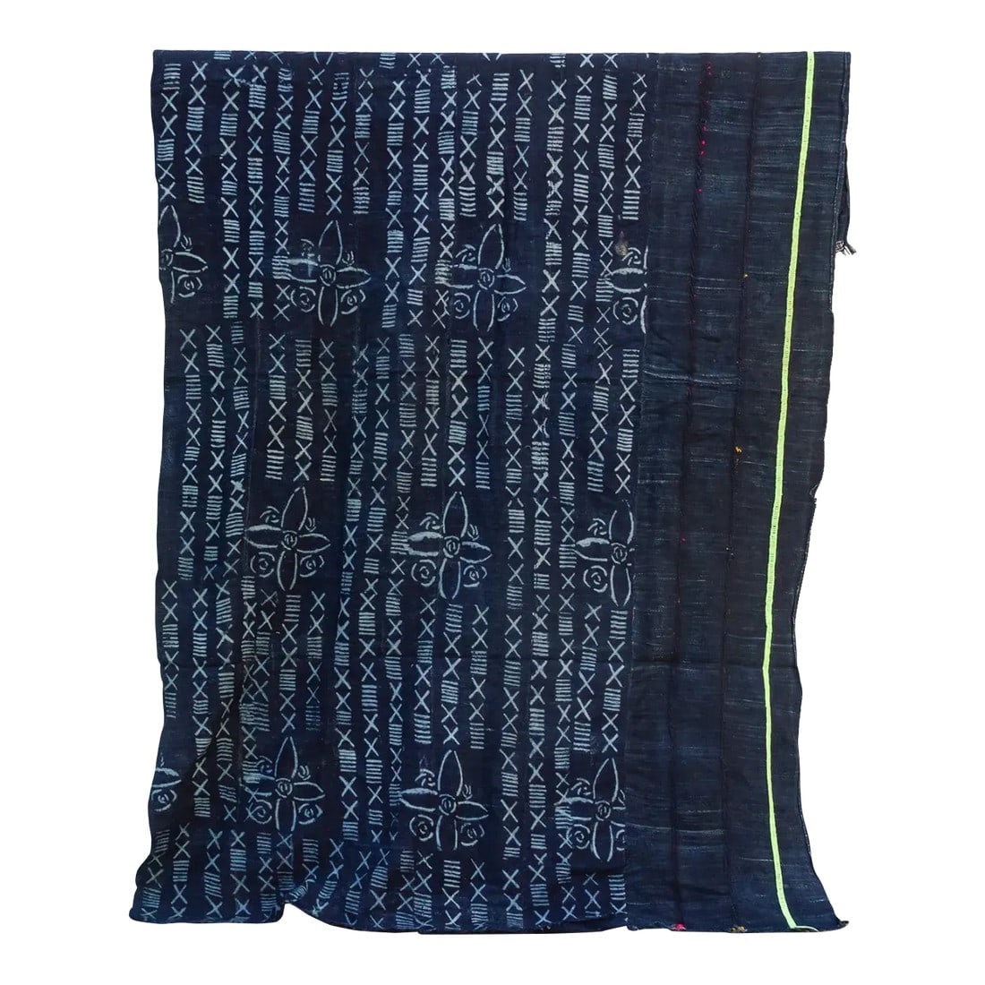 Floral Vintage Mud Cloth Masterpiece: This exceptional Malian mudcloth, or bogolanfini, offer a rare glimpse into West African textile traditions. Handwoven and dyed using a labor-intensive process involving fermented mud and indigo, each