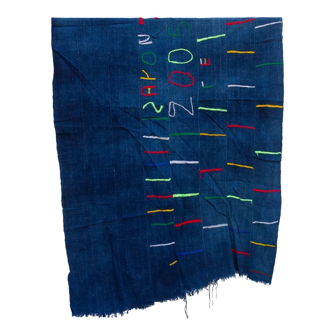Vintage Blue Embroidery Throw: This exceptional Malian mudcloth, or bogolanfini, offer a rare glimpse into West African textile traditions. Handwoven and dyed using a labor-intensive process involving fermented mud and indigo,