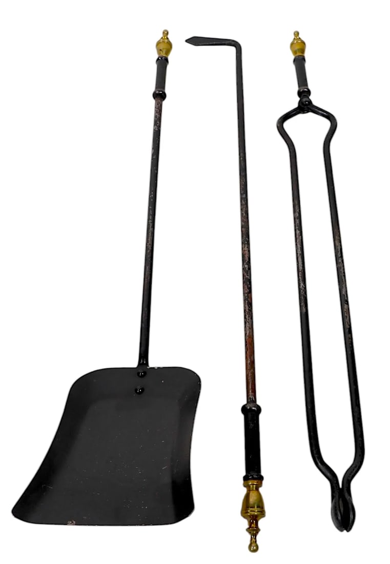 4 Pc. Vintage Brass and Iron Fireplace Tool Set - 3