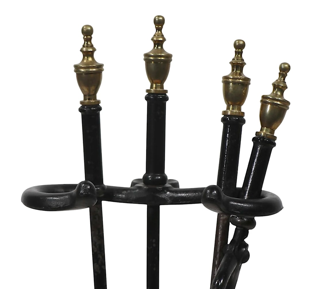 4 Pc. Vintage Brass and Iron Fireplace Tool Set - 6