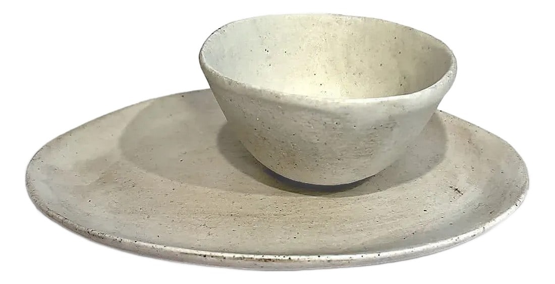 Handmade Abstract Small Oval Plate and Cup Organic in Paper Porcelain by Cortana: The handmade abstract medium oval plate in paper porcelain is inspired in the Ocean Sea of Mallorca. Summer life to the maximum with this unique plate. It reminds us of the white sandy beaches. This