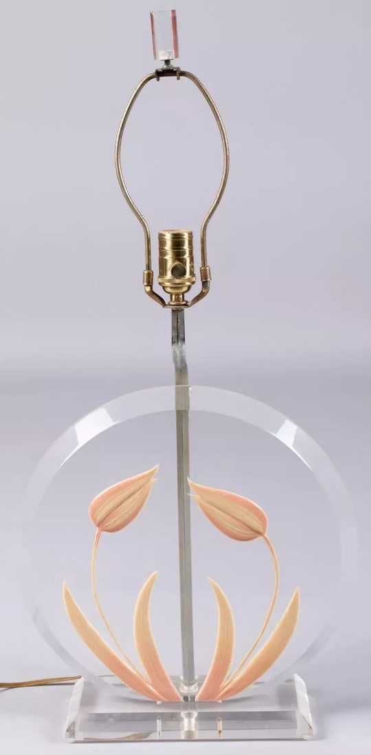 Mid-Century Modern Yellow Tulip Painted Lucite Lamps Circa 1975 - a Pair - 2