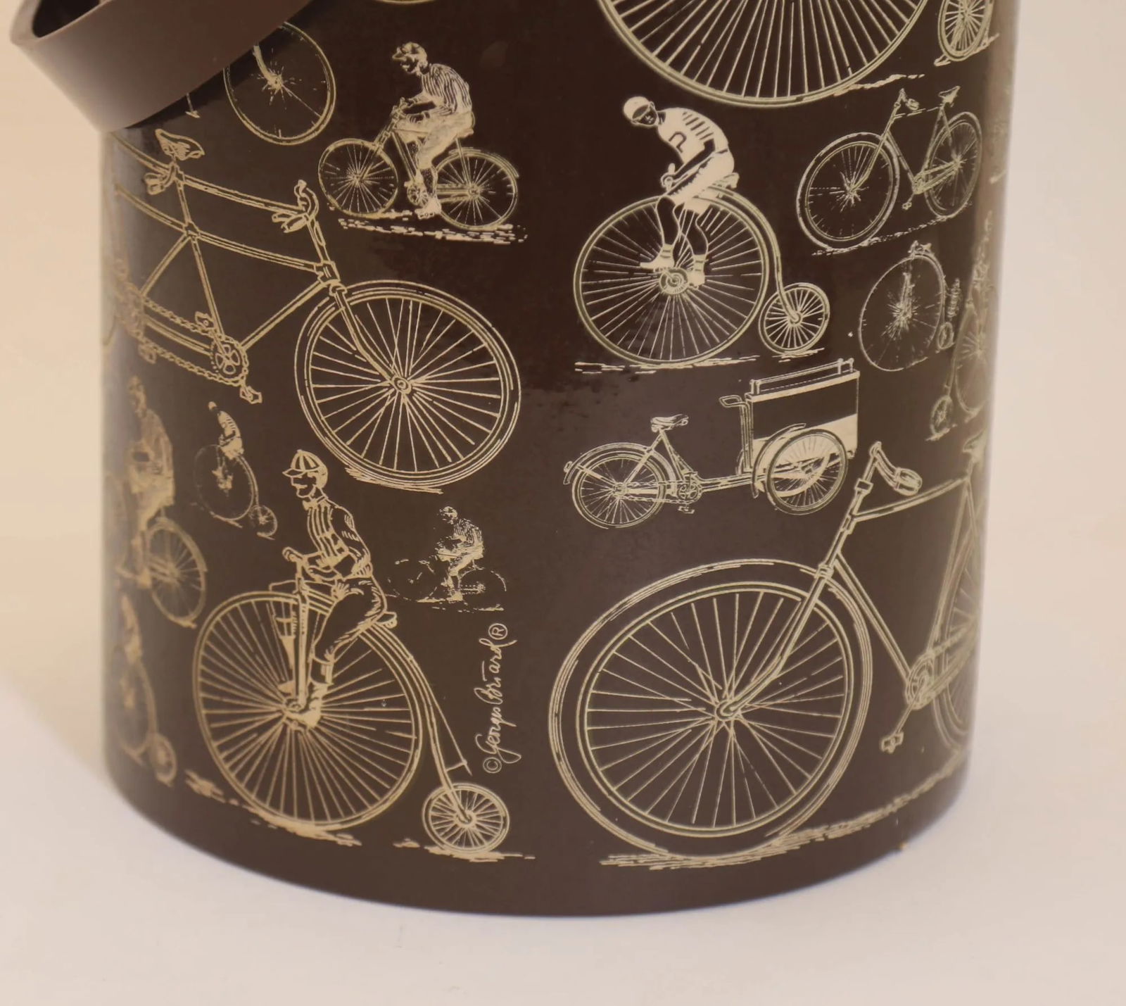 Georges Briard Signed Ice Bucket Brown Vinyl With Bicycle Design Vintage 1950s - 12
