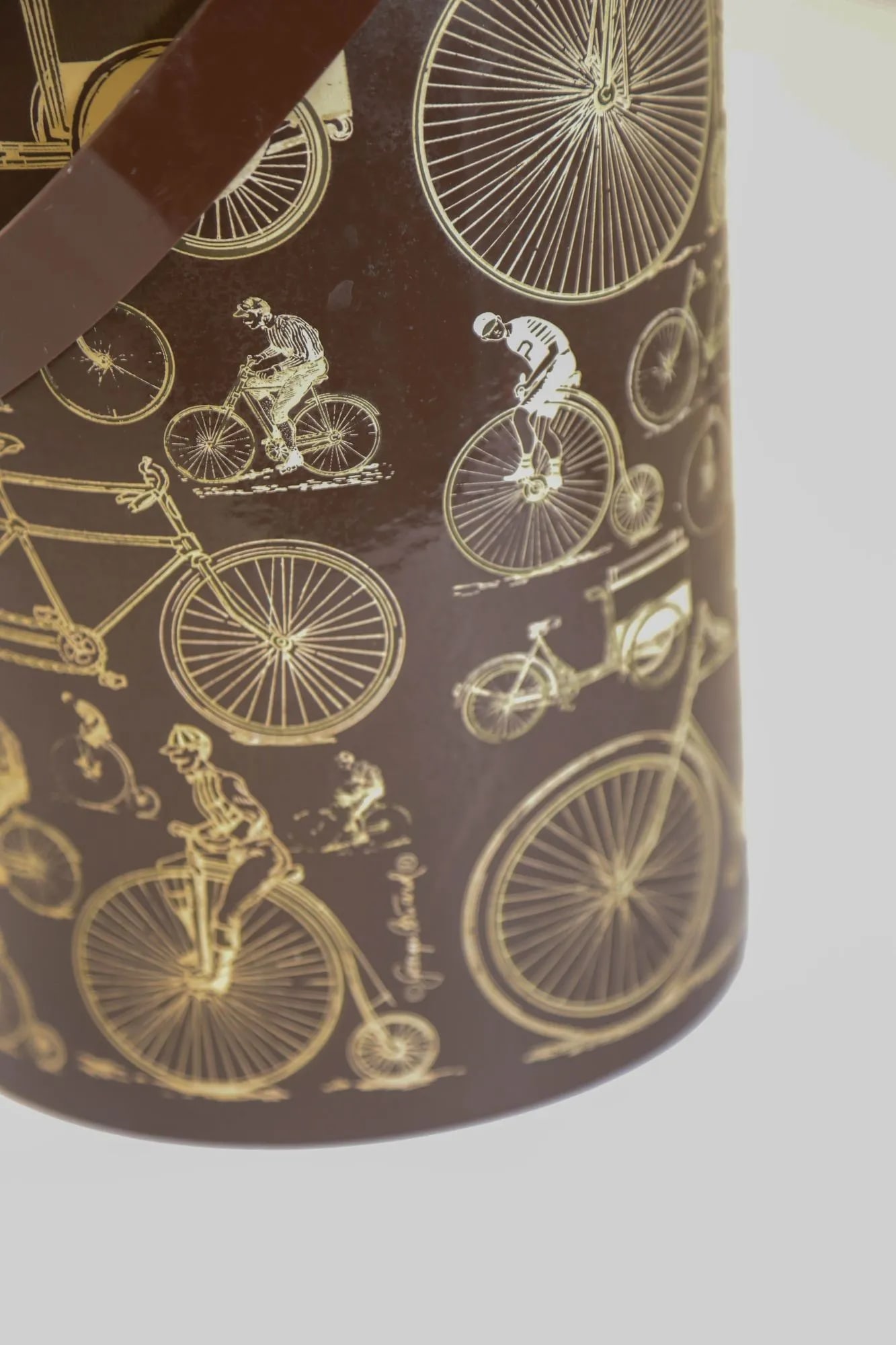 Georges Briard Signed Ice Bucket Brown Vinyl With Bicycle Design Vintage 1950s - 9