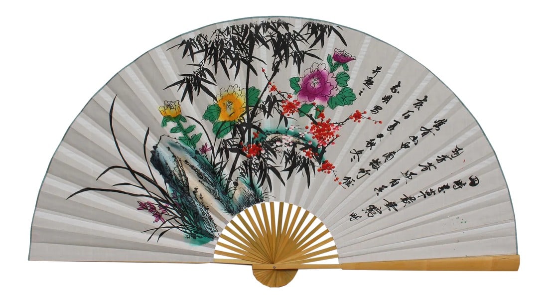 Chinese Handmade Fan Shape Flower Theme Paper Painting (1 of 6)