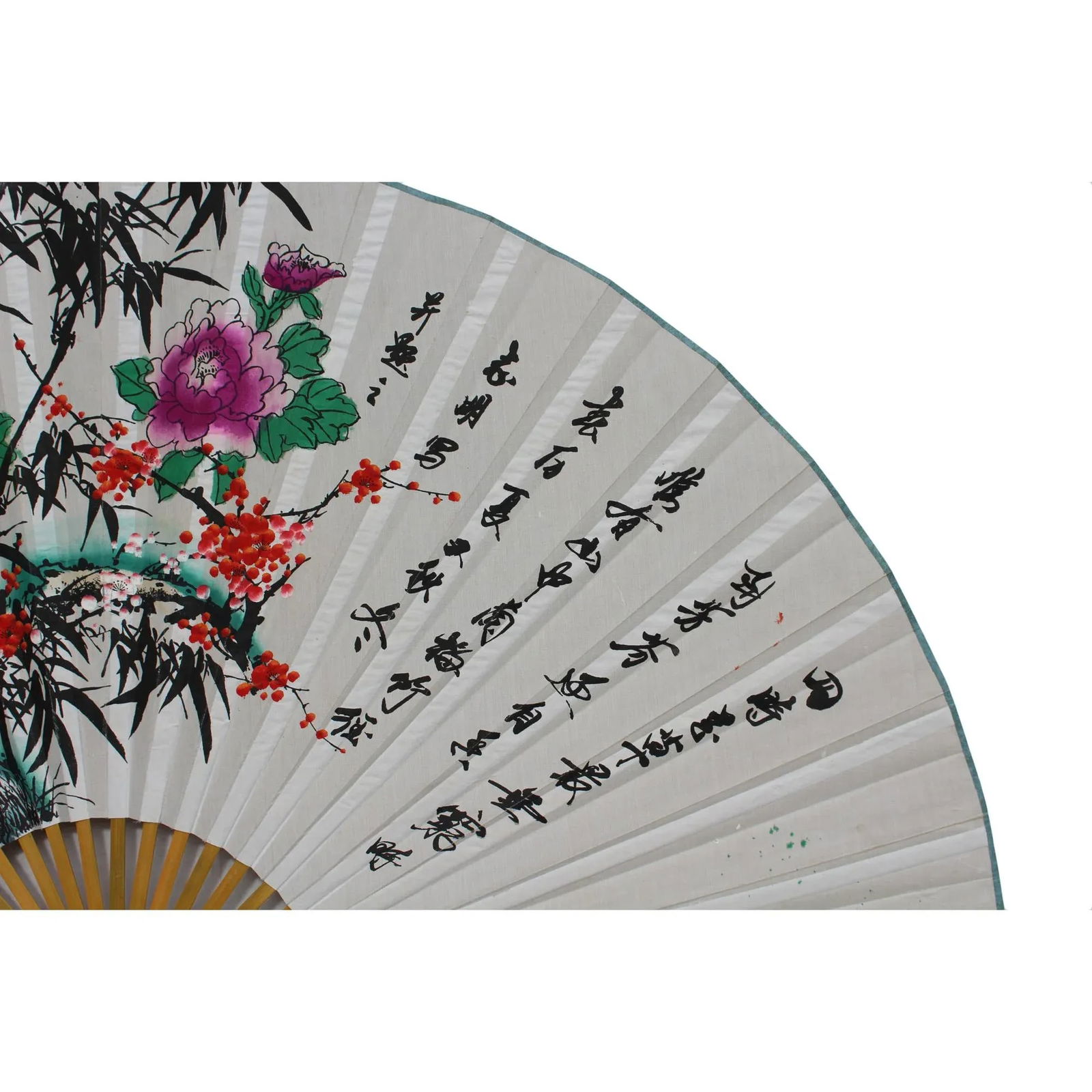 Chinese Handmade Fan Shape Flower Theme Paper Painting - 3