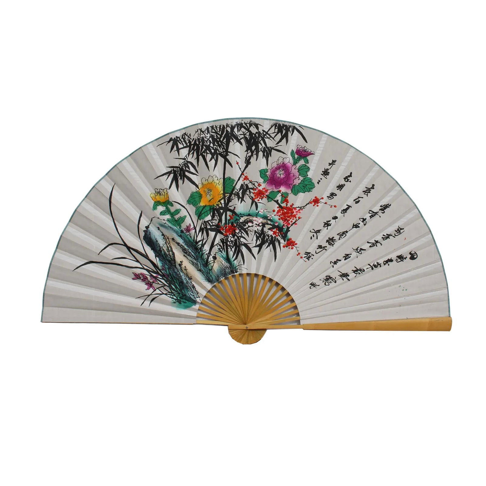Chinese Handmade Fan Shape Flower Theme Paper Painting - 6