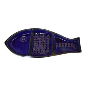 Large Vintage Glazed Cobalt Blue Fish Tray by Bennington Potters