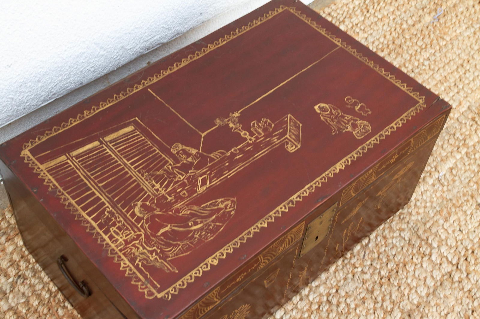 Red & Gold Vintage Chinese Trunk - 5