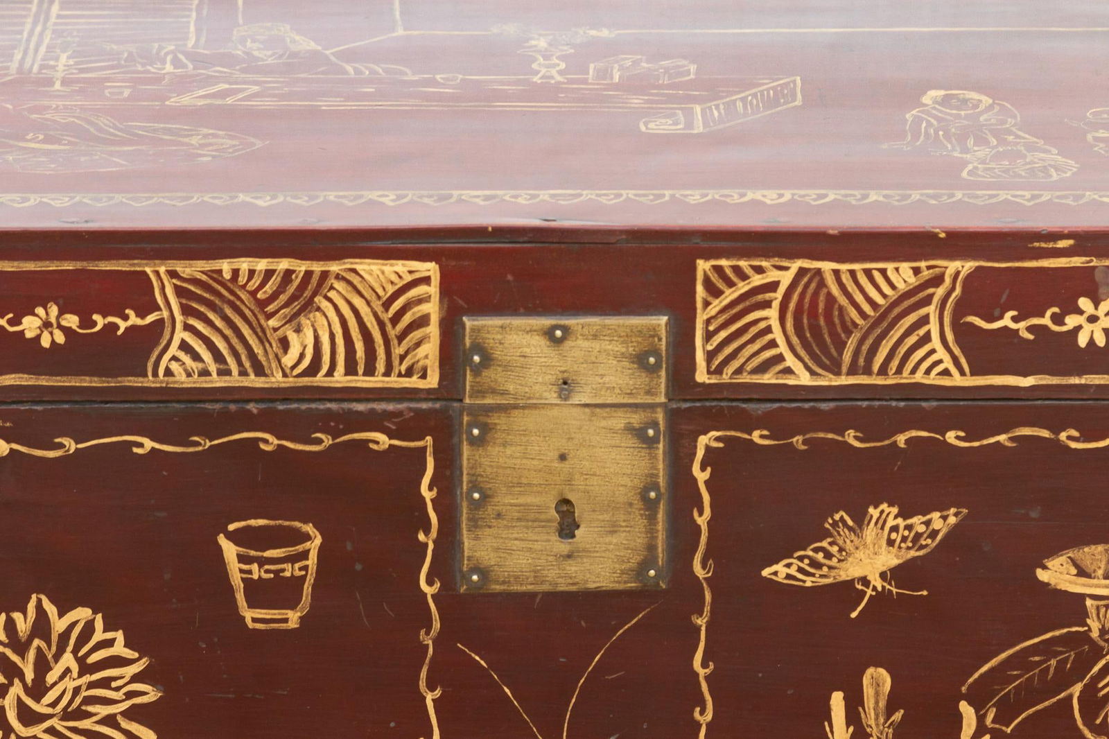 Red & Gold Vintage Chinese Trunk - 6