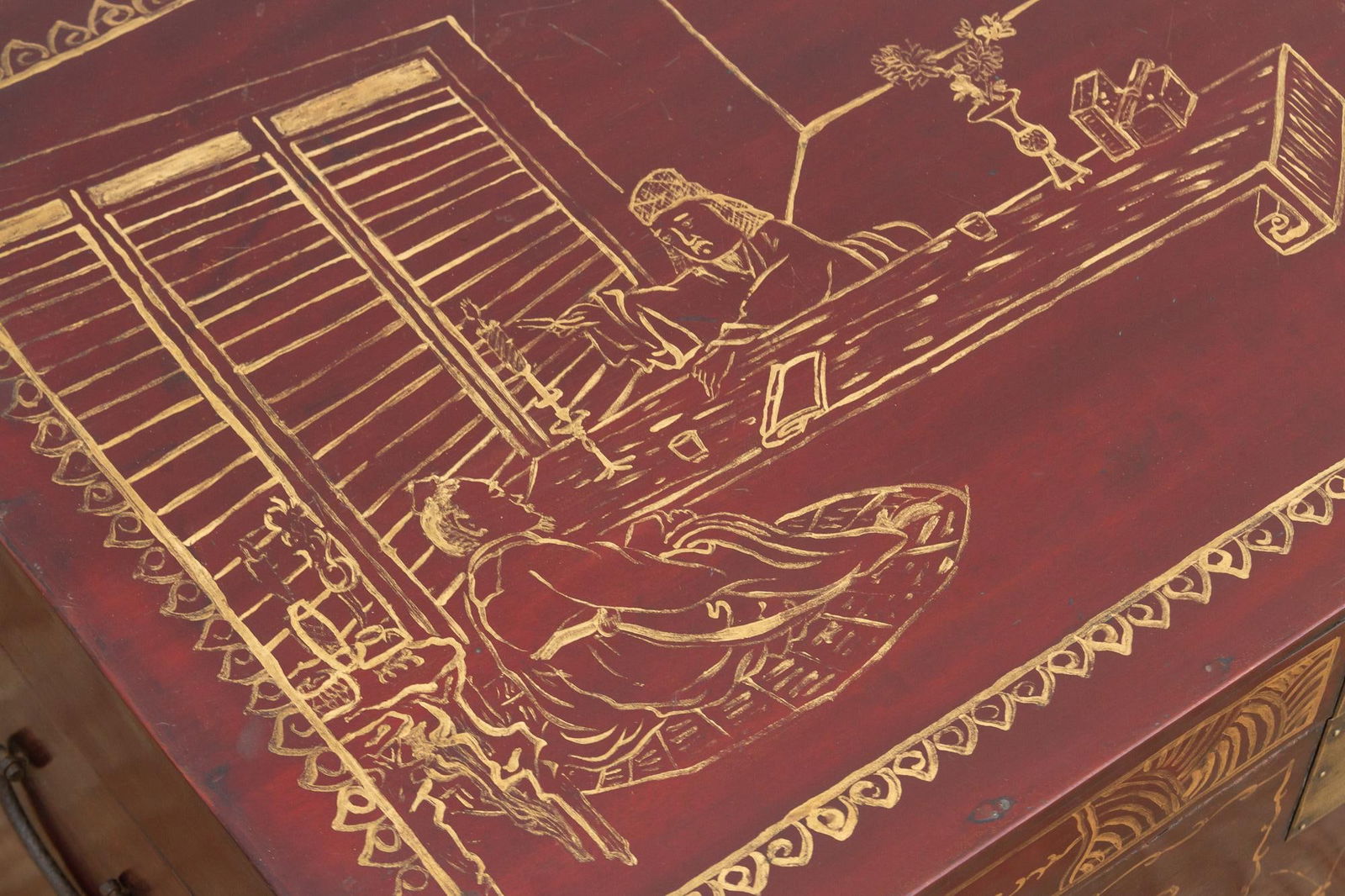 Red & Gold Vintage Chinese Trunk - 8