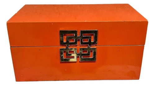 Vintage Orange Box Decorative Geometric Gold Accent