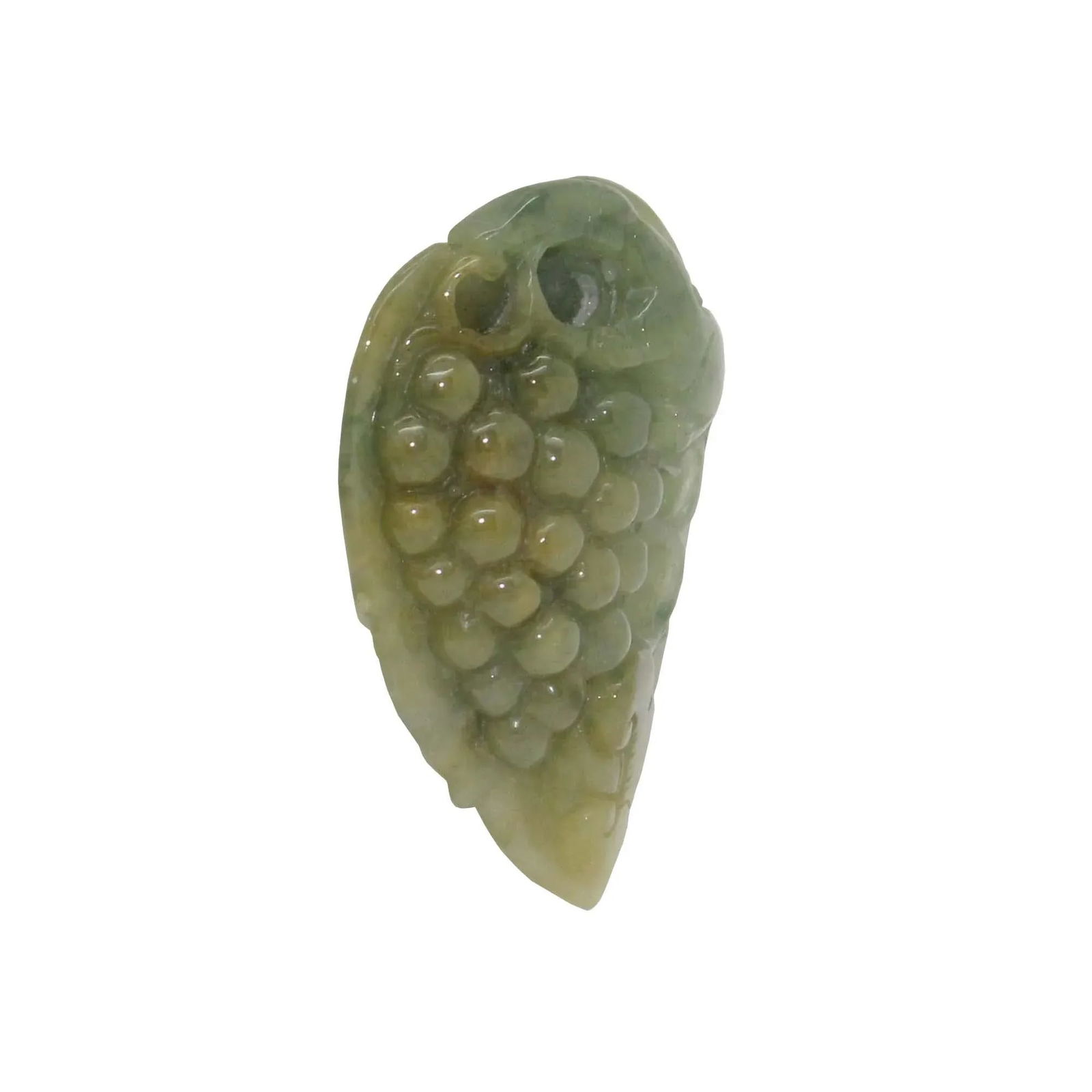 Hand Carved Detail Green Color Natural Jade Grape Fruit on Leaf Pendant - 7