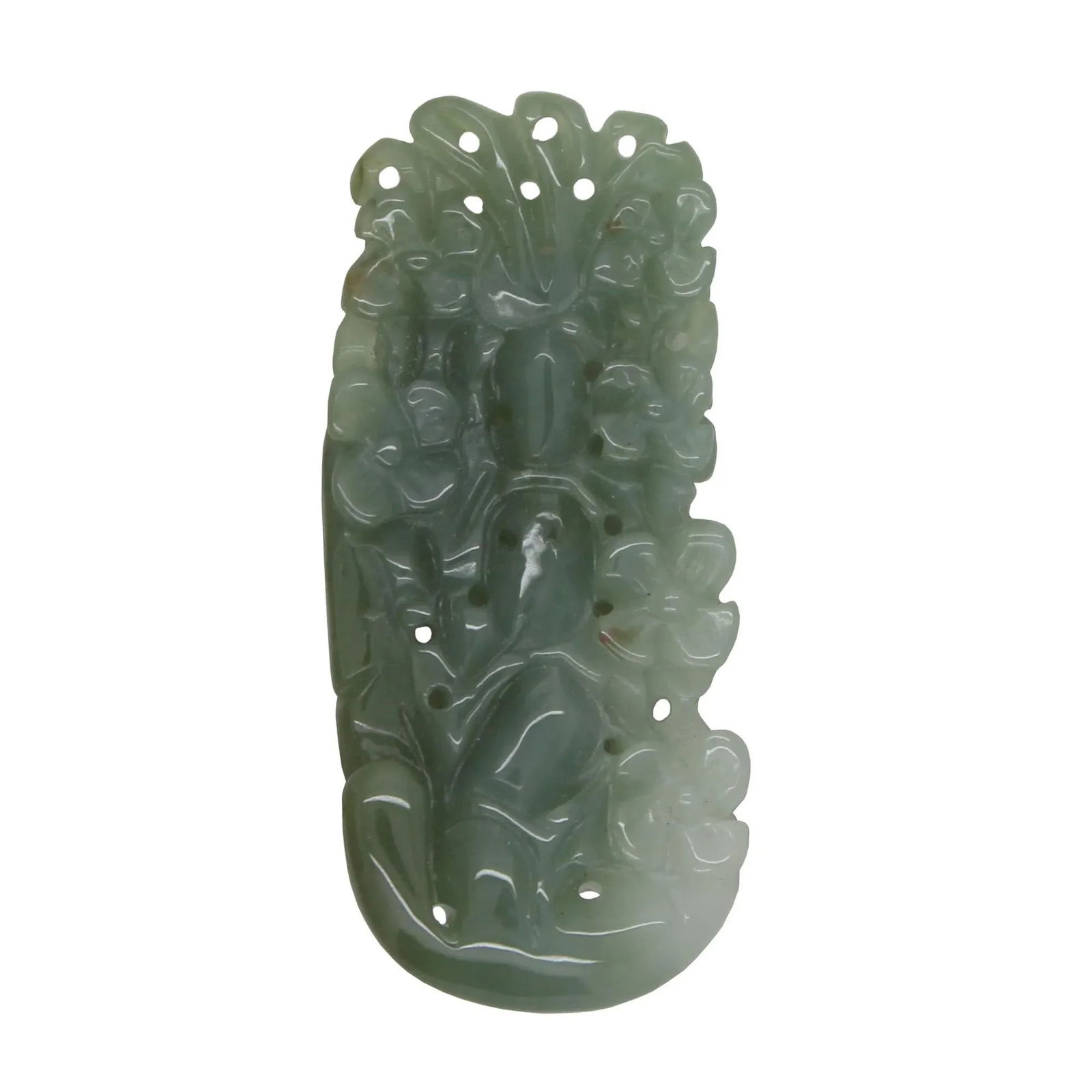 Carved Natural Green Jade Pendant With Parrot Play in Flowers Forest - 4