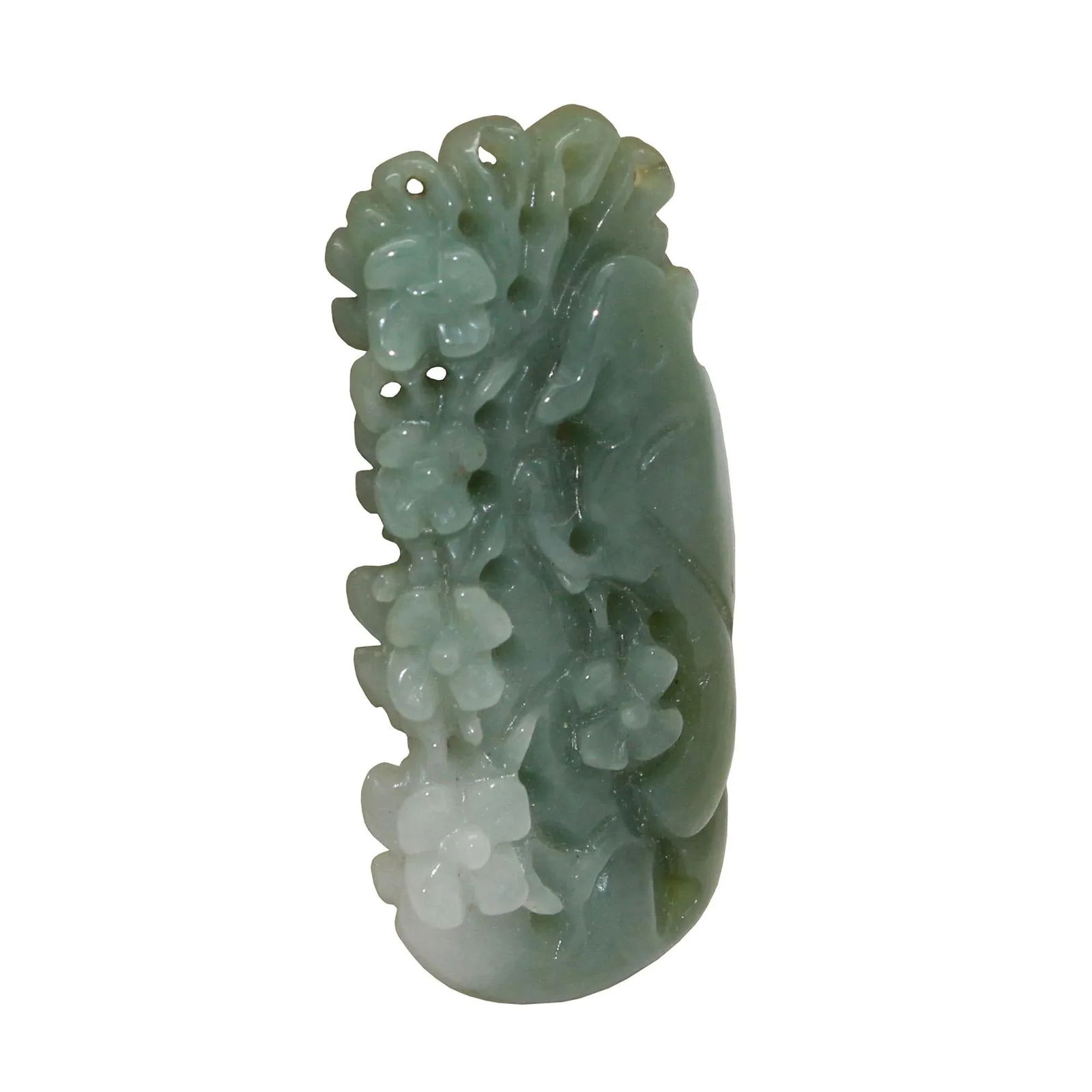 Carved Natural Green Jade Pendant With Parrot Play in Flowers Forest - 5