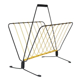 Vintage French Modern Yellow and Black Wire Magazine Rack