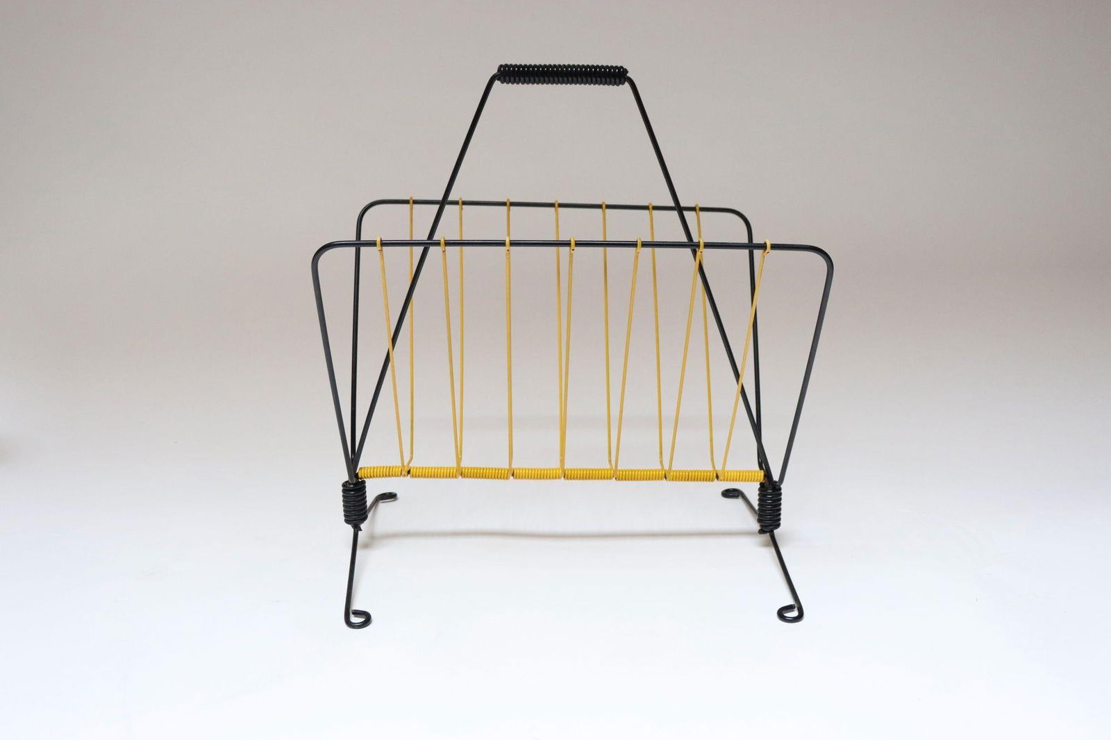 Vintage French Modern Yellow and Black Wire Magazine Rack - 2
