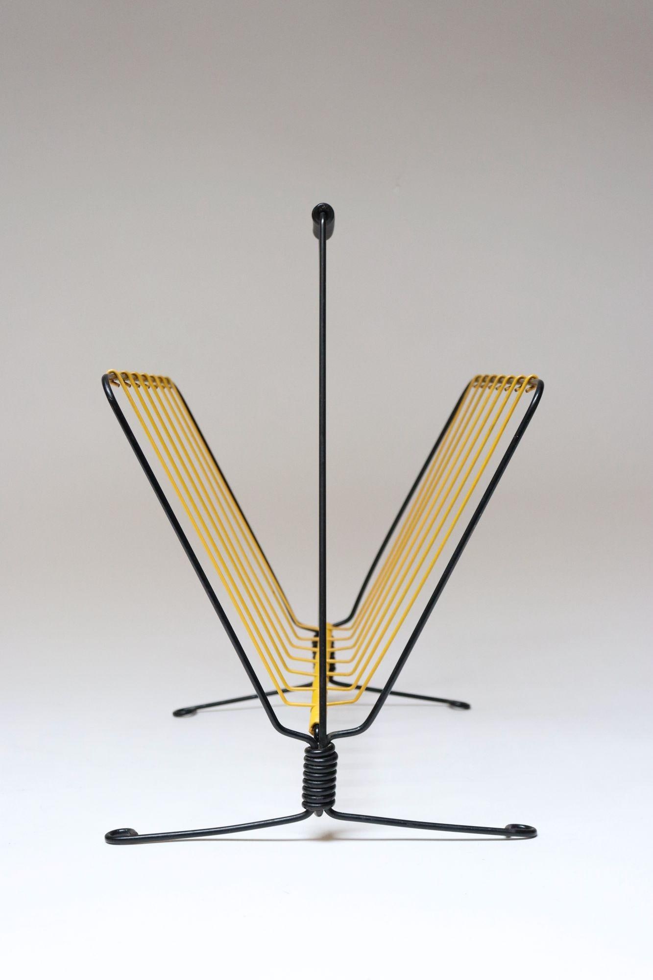 Vintage French Modern Yellow and Black Wire Magazine Rack - 3