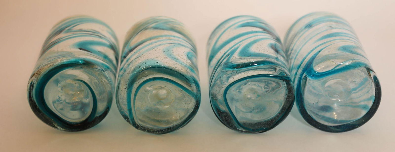 Hand Blown Drinking Glasses Handcrafted Blue Swirl Set of 4 - 6
