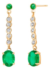 14 Karat Yellow Gold Drop Earrings With Emeralds and Diamonds - 2 Pieces