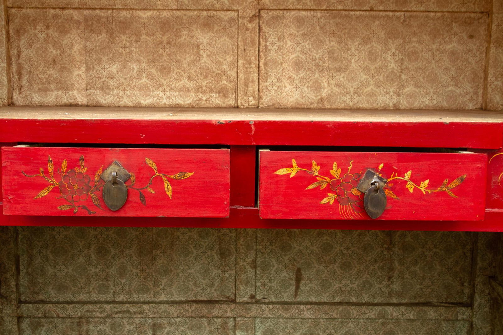 Antique Oriental Red & Guilt Lacquered Armoire - 10