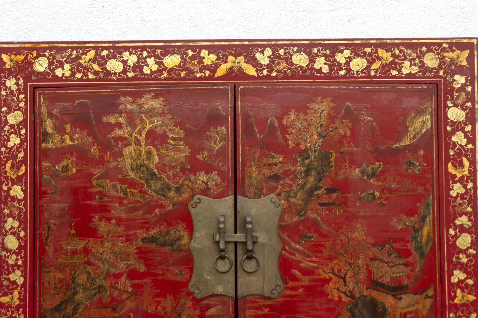 Antique Oriental Red & Guilt Lacquered Armoire - 11