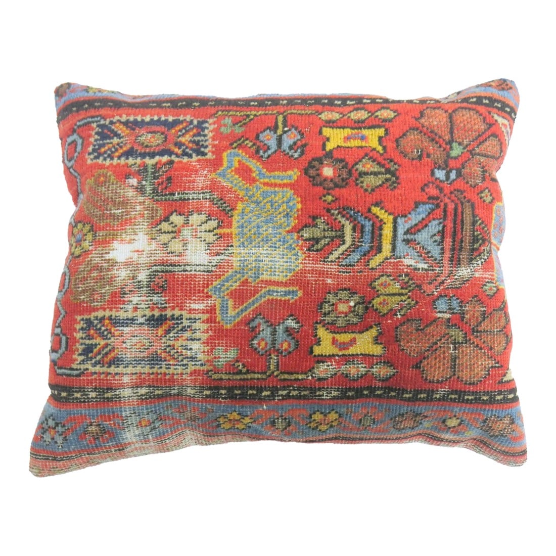 Large Worn Antique Rug Pillow: Pillow made from a early 20th century persian mahal rug with cotton back. Zipper closure and foam insert provided. 18'' x 22' Condition: Alterations: Original Condition Unaltered Imperfections: Some I
