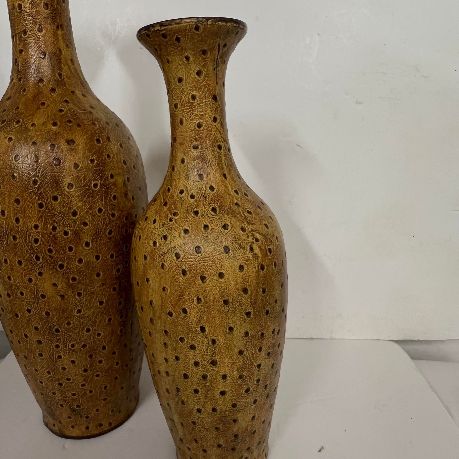 Vintage Rare Raymond Waites Ostrich Leather Covered Vases - a Pair - 6