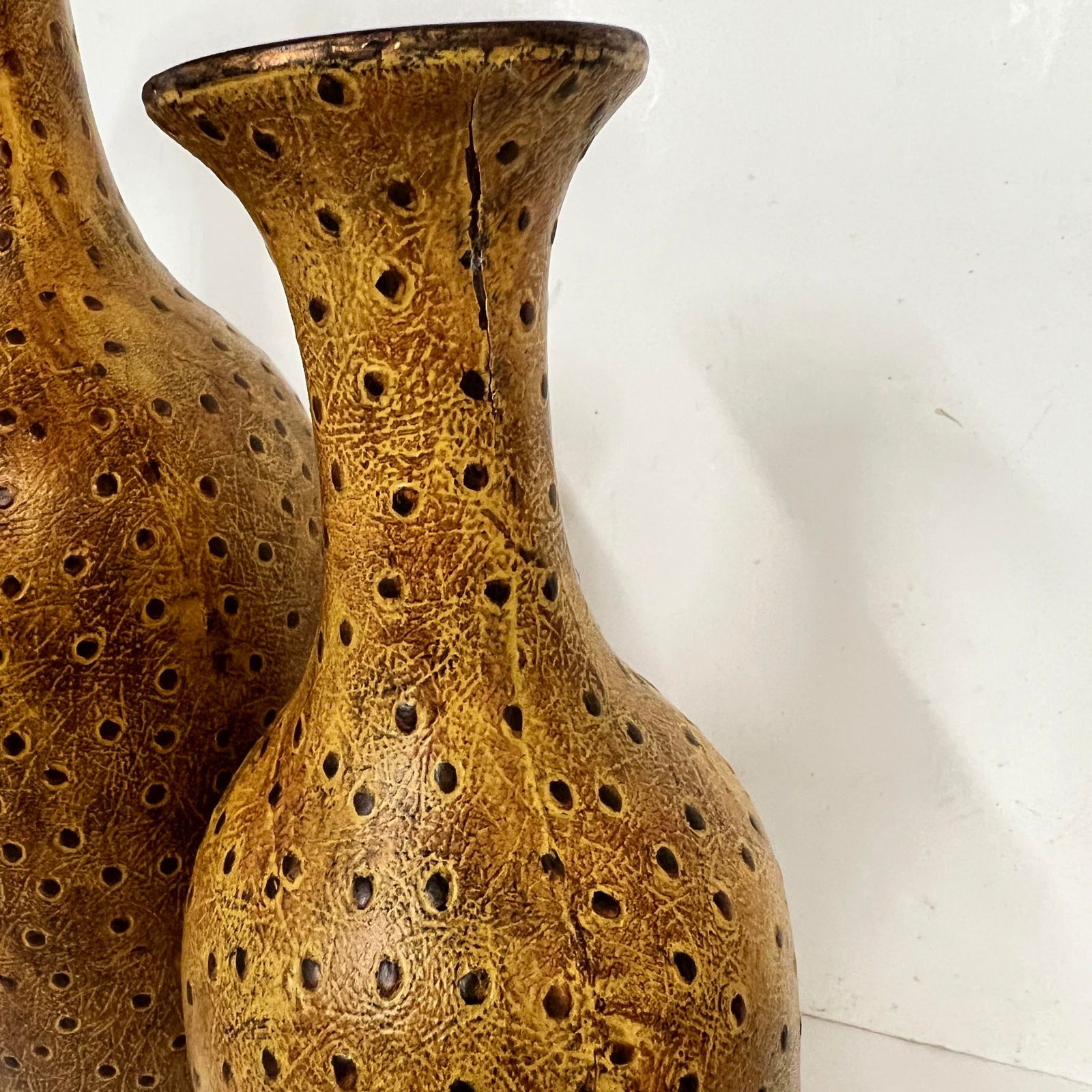 Vintage Rare Raymond Waites Ostrich Leather Covered Vases - a Pair - 7