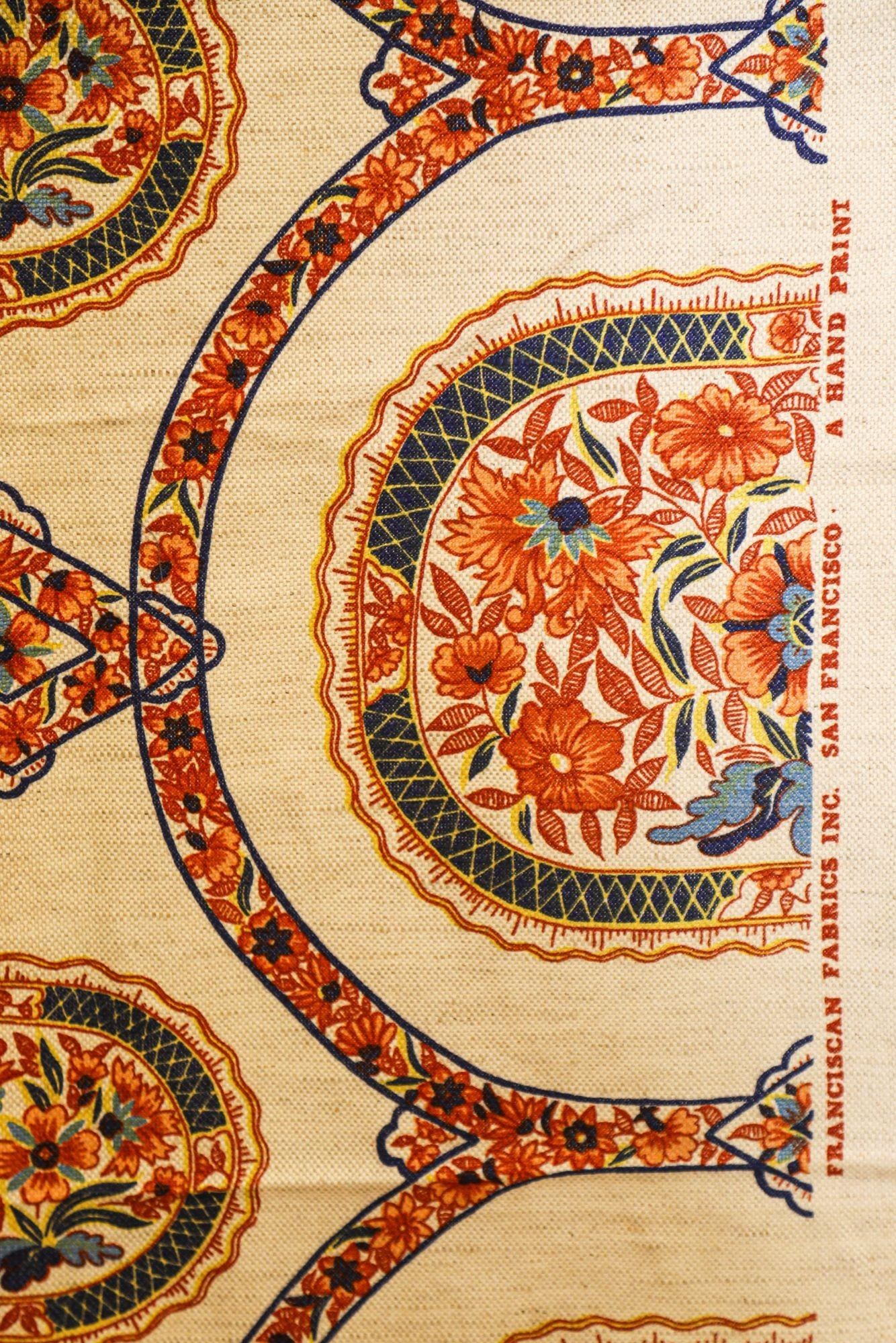 Franciscan Fabrics San Francisco Hand Block Print Textile Fabric 1970s - 2