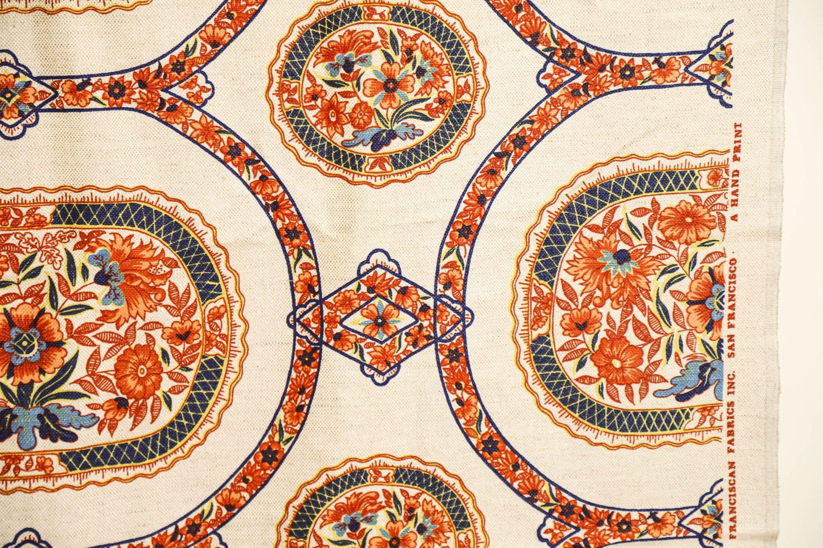 Franciscan Fabrics San Francisco Hand Block Print Textile Fabric 1970s - 9