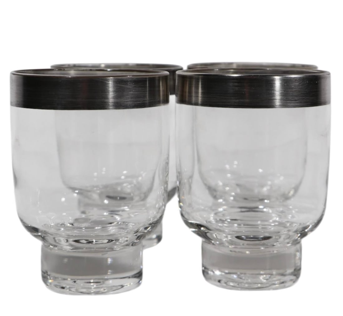 Four Mid Century Silver Rim Glasses After Dorothy Thorpe - 4