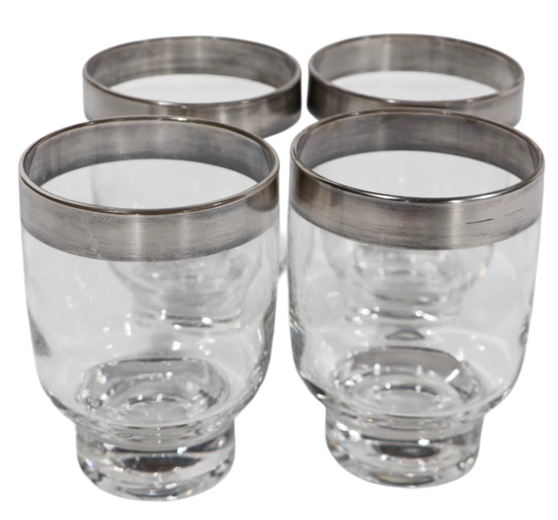 Four Mid Century Silver Rim Glasses After Dorothy Thorpe - 6