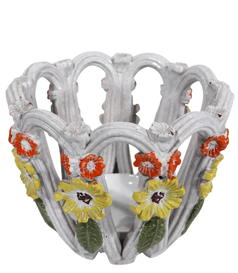 Vintage Italian Reticulated Pottery Flower Pot Planter After Raymor Rosenthal Netter - 3