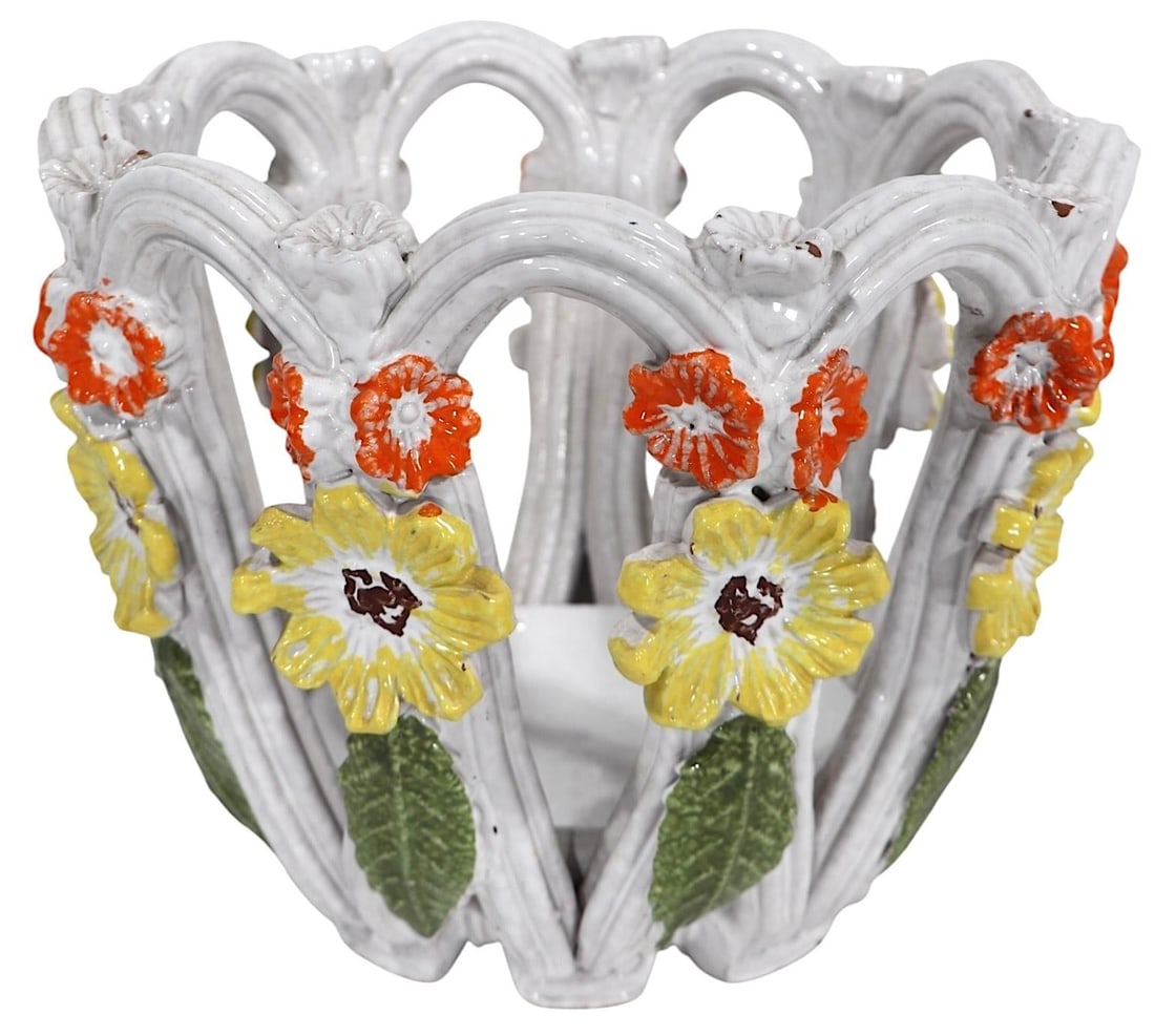 Vintage Italian Reticulated Pottery Flower Pot Planter After Raymor Rosenthal Netter - 4