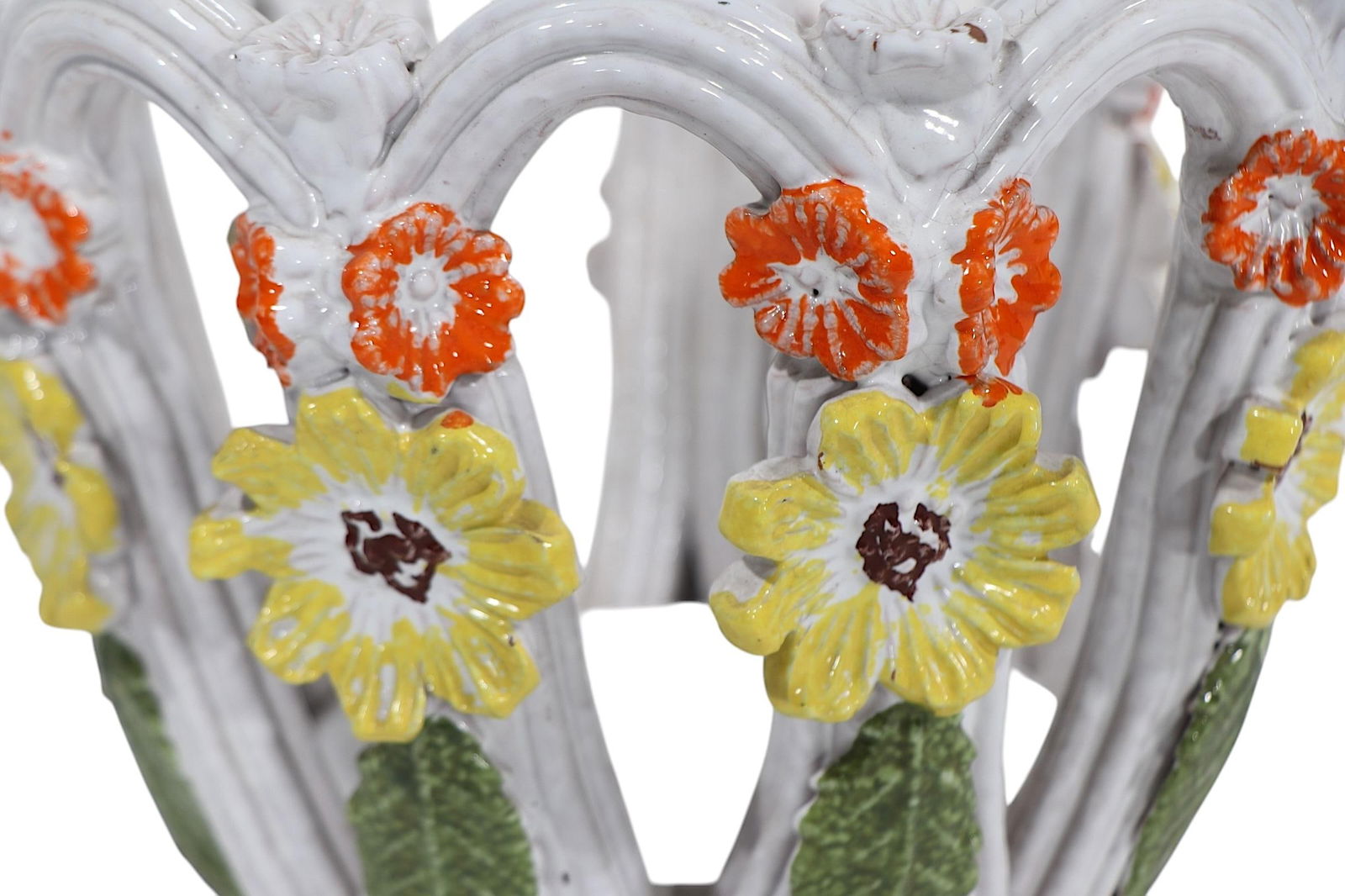 Vintage Italian Reticulated Pottery Flower Pot Planter After Raymor Rosenthal Netter - 8