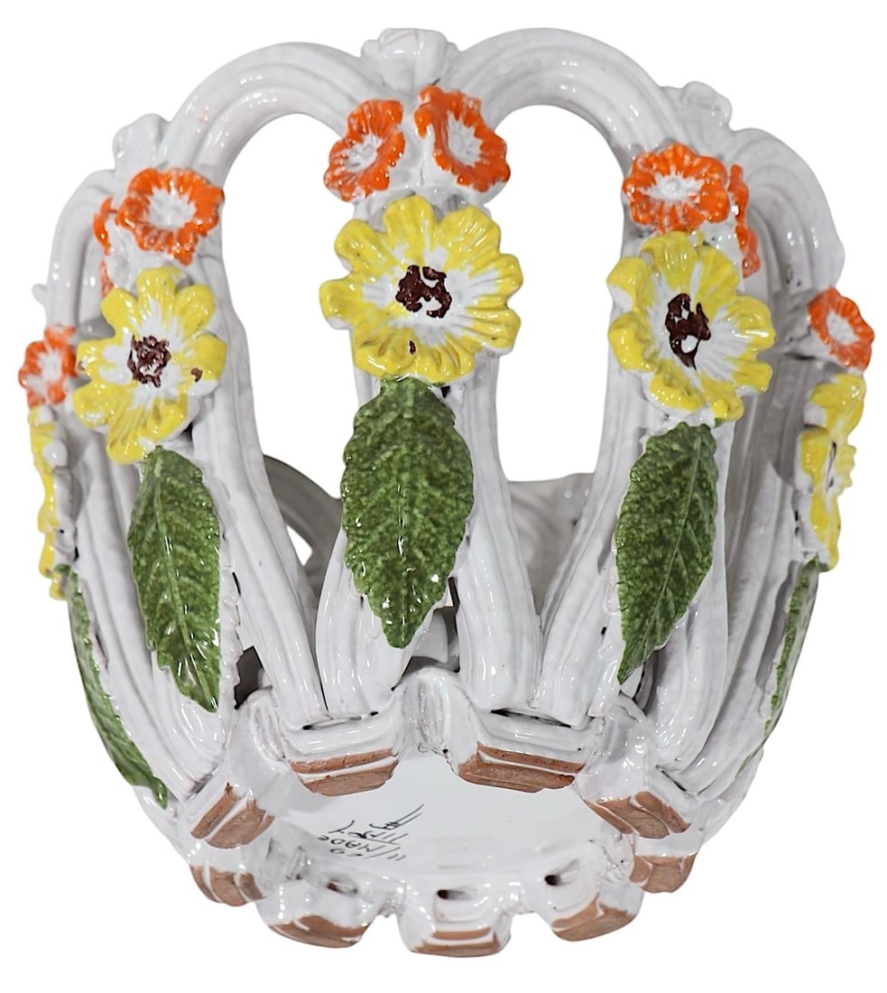 Vintage Italian Reticulated Pottery Flower Pot Planter After Raymor Rosenthal Netter - 9