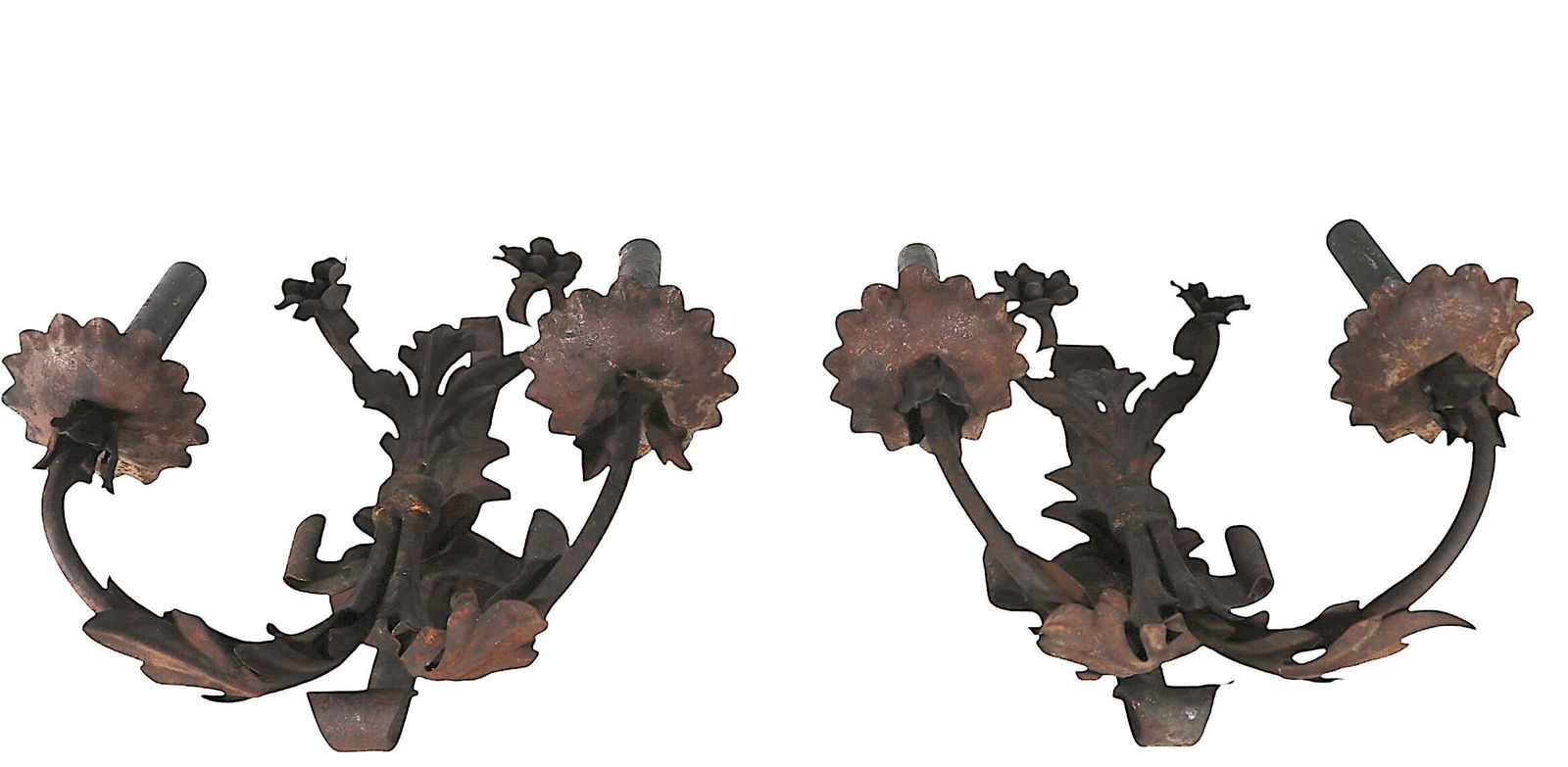 Pr. Two Light Antique Wrought Iron C. 1900/20's - 3