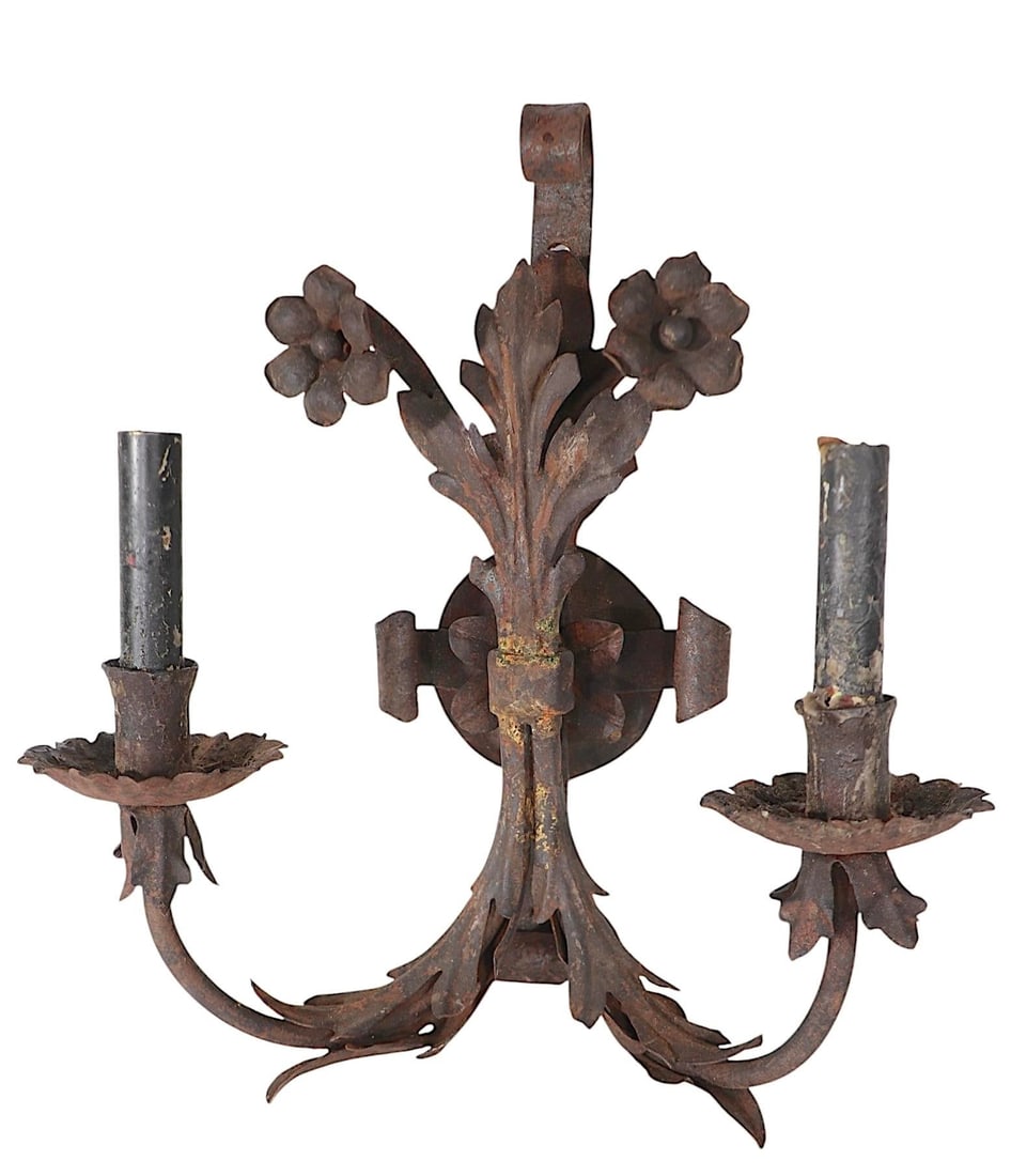 Pr. Two Light Antique Wrought Iron C. 1900/20's - 4