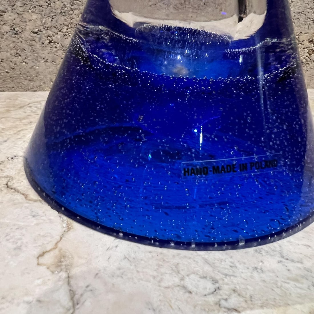 1970s Handmade Art Glass Blue Vase Poland - 2