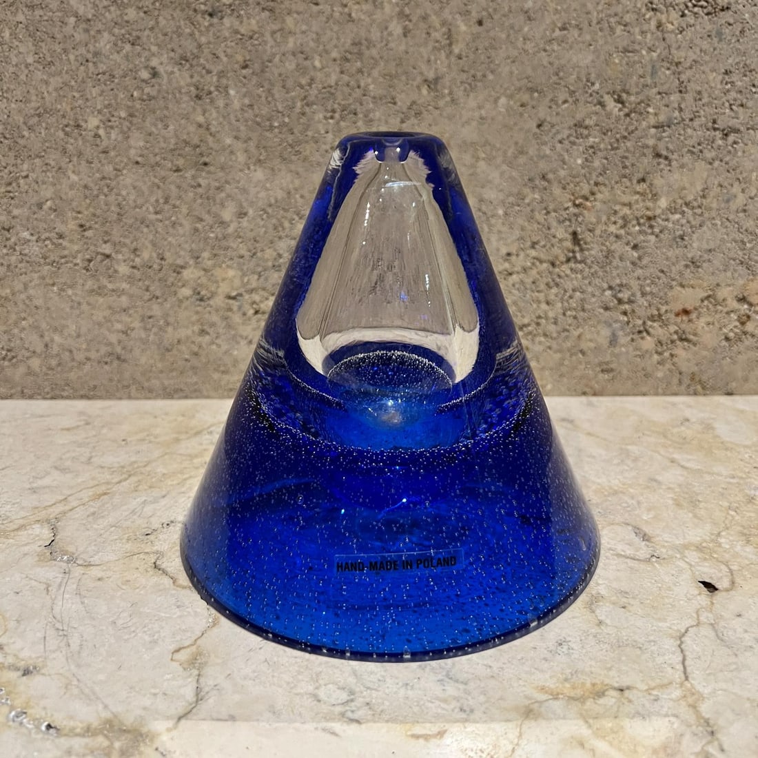 1970s Handmade Art Glass Blue Vase Poland - 5