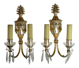 1930s Formal Silver Plate Candle Sconces - a Pair