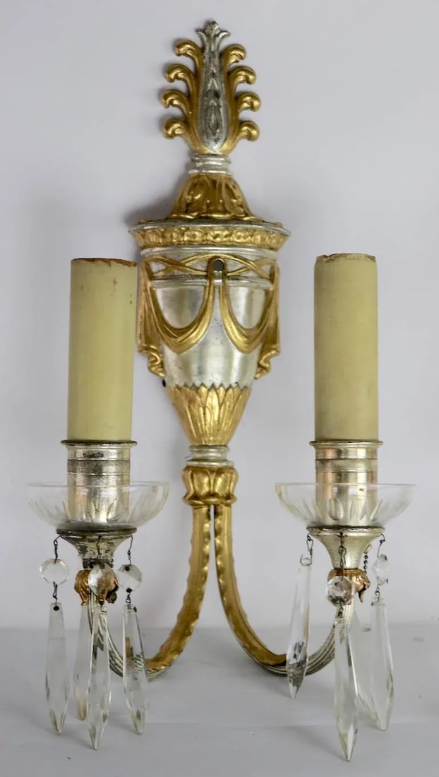 1930s Formal Silver Plate Candle Sconces - a Pair - 3