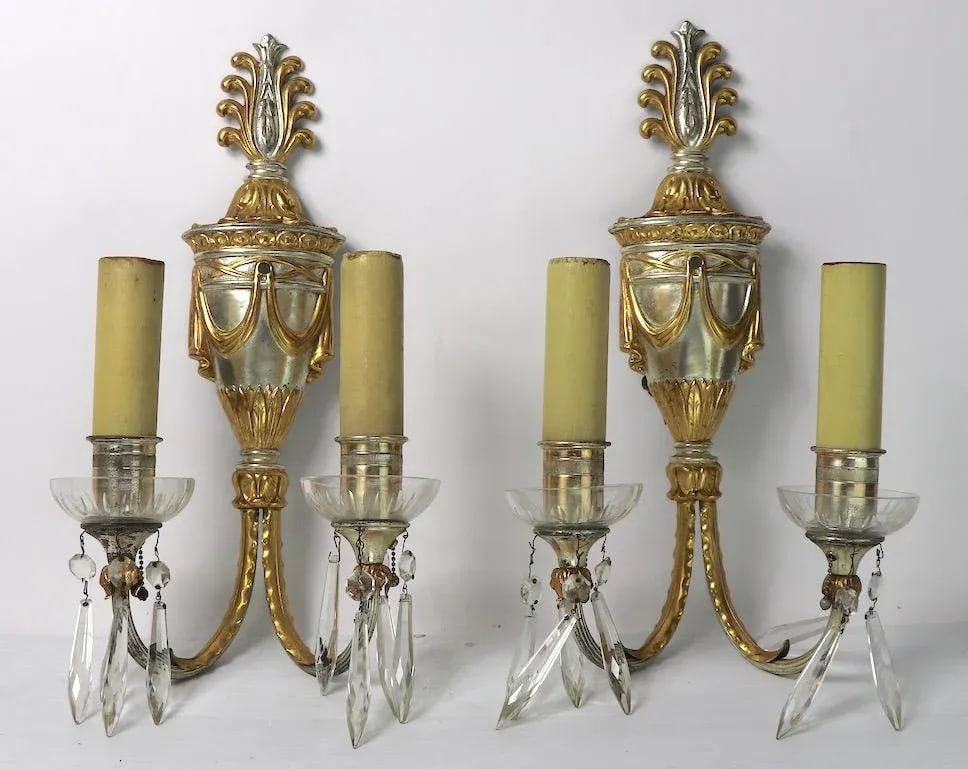 1930s Formal Silver Plate Candle Sconces - a Pair - 5