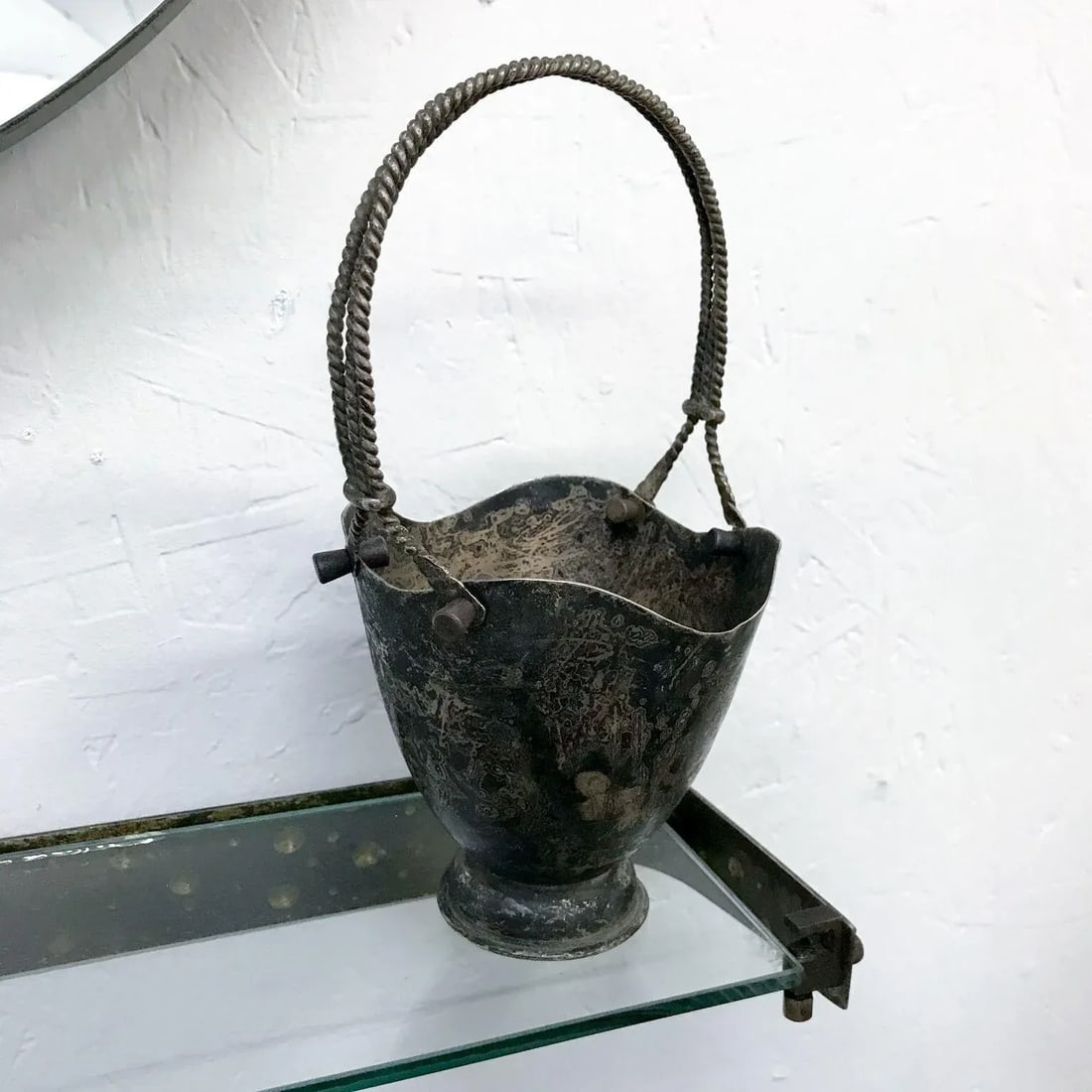 1960s Taxco Patinated Silverplate Heart Basket Mexico - 10