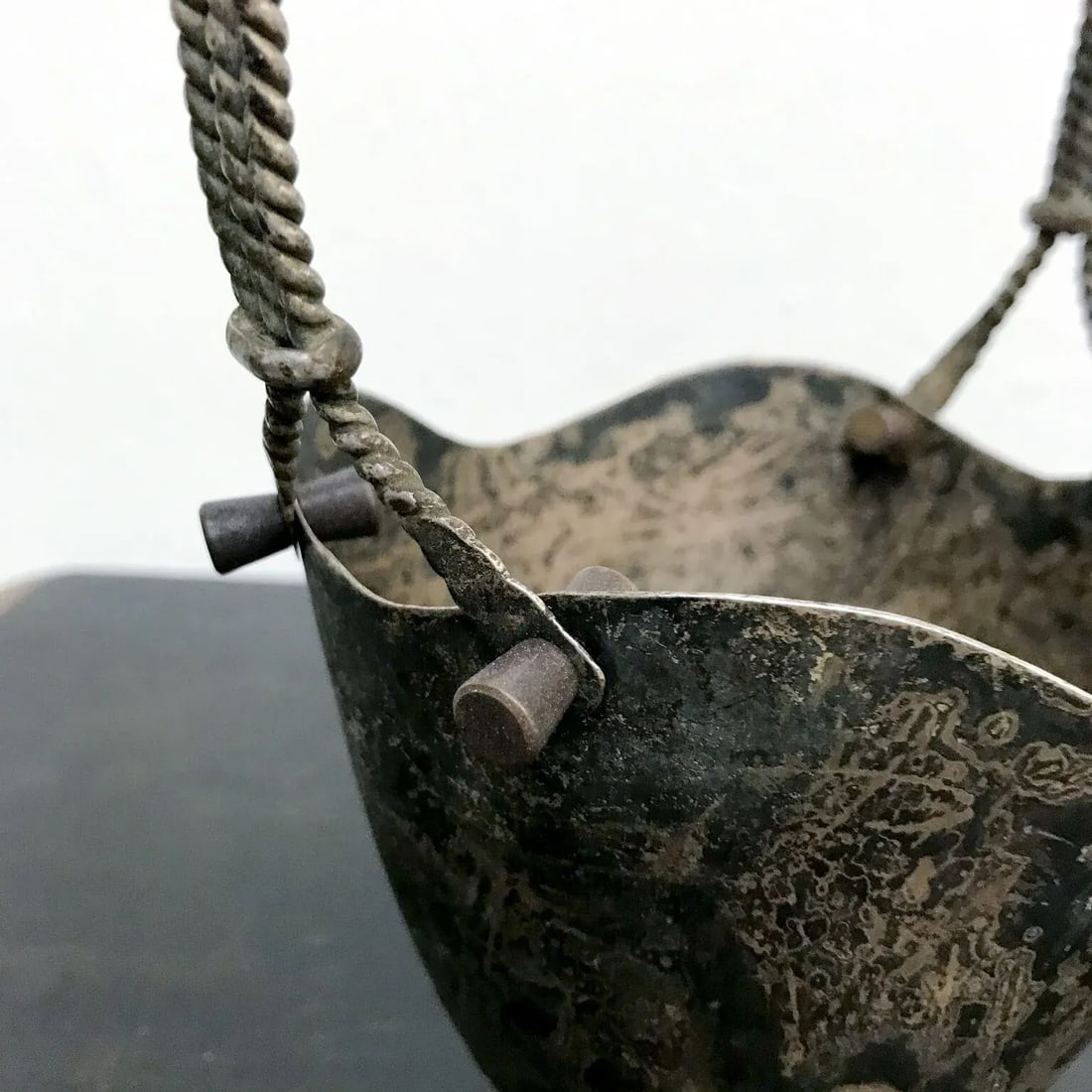 1960s Taxco Patinated Silverplate Heart Basket Mexico - 4