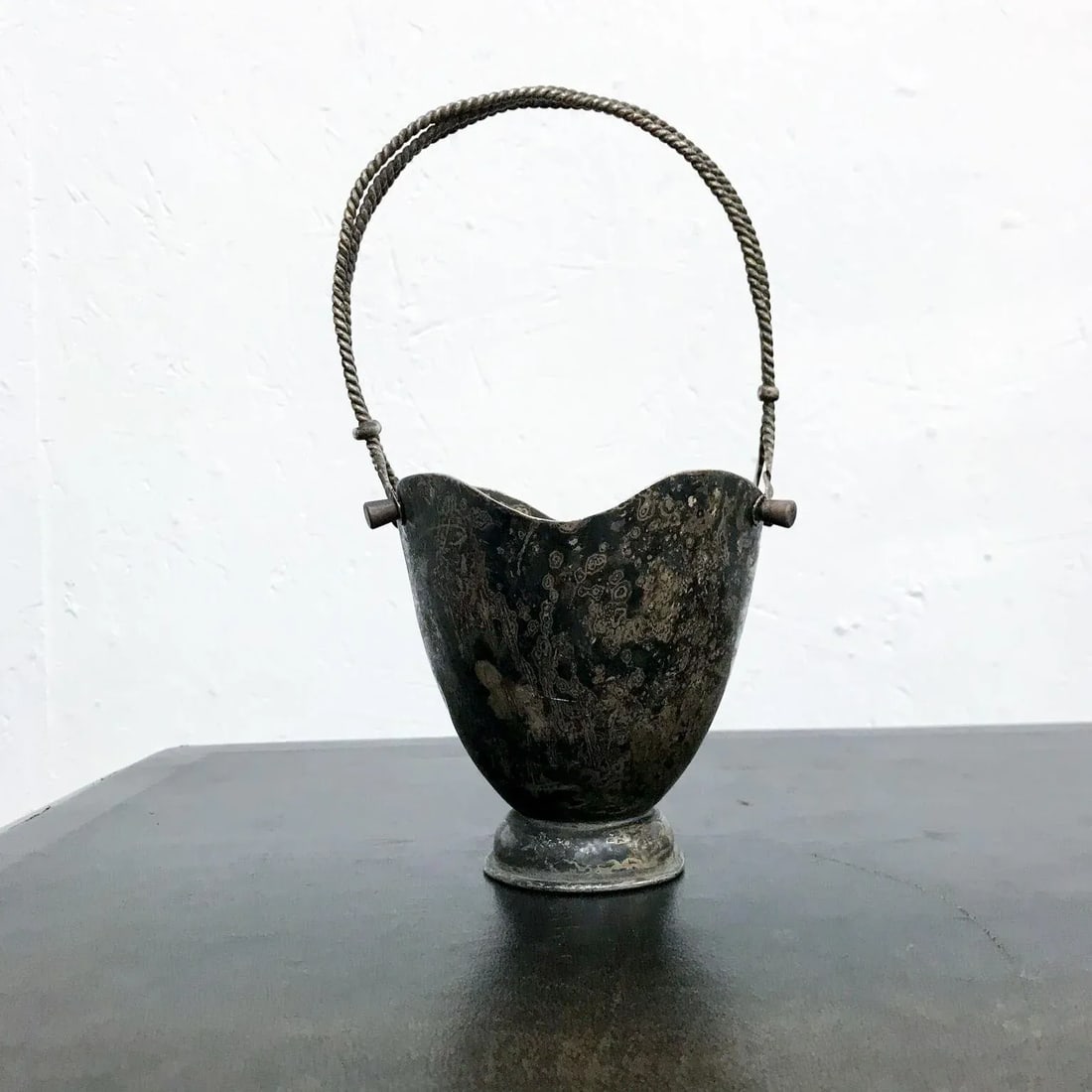 1960s Taxco Patinated Silverplate Heart Basket Mexico - 5