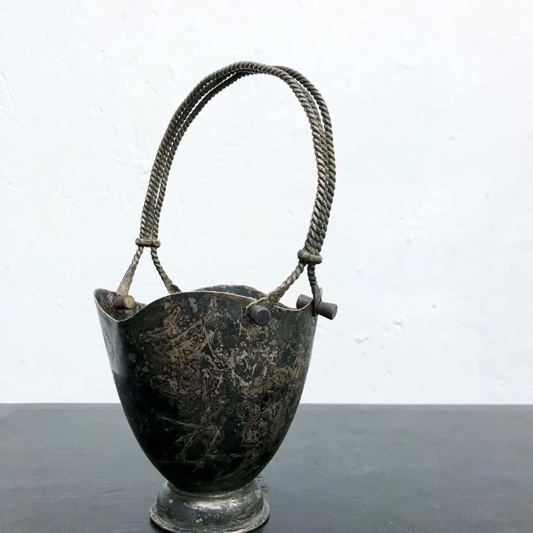1960s Taxco Patinated Silverplate Heart Basket Mexico - 8