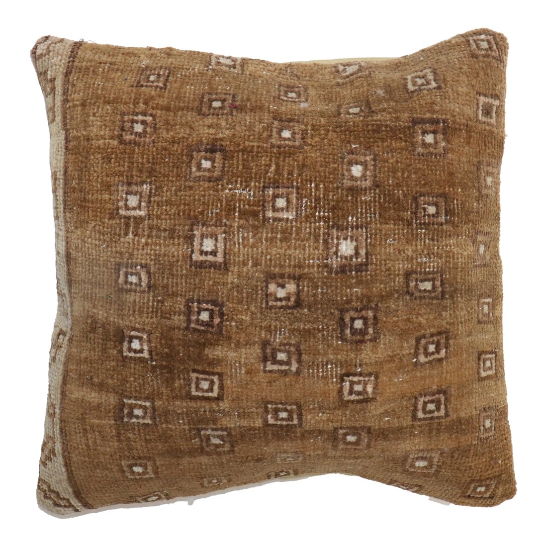 Large Mid 20th Century Brown Turkish Rug Pillow: large one of a kind pillow made from a mid 20th century brown turkish rug with zipper closure and polyfill insert provided Condition: Alterations: Original Condition Unaltered Imperfections: Some Impe