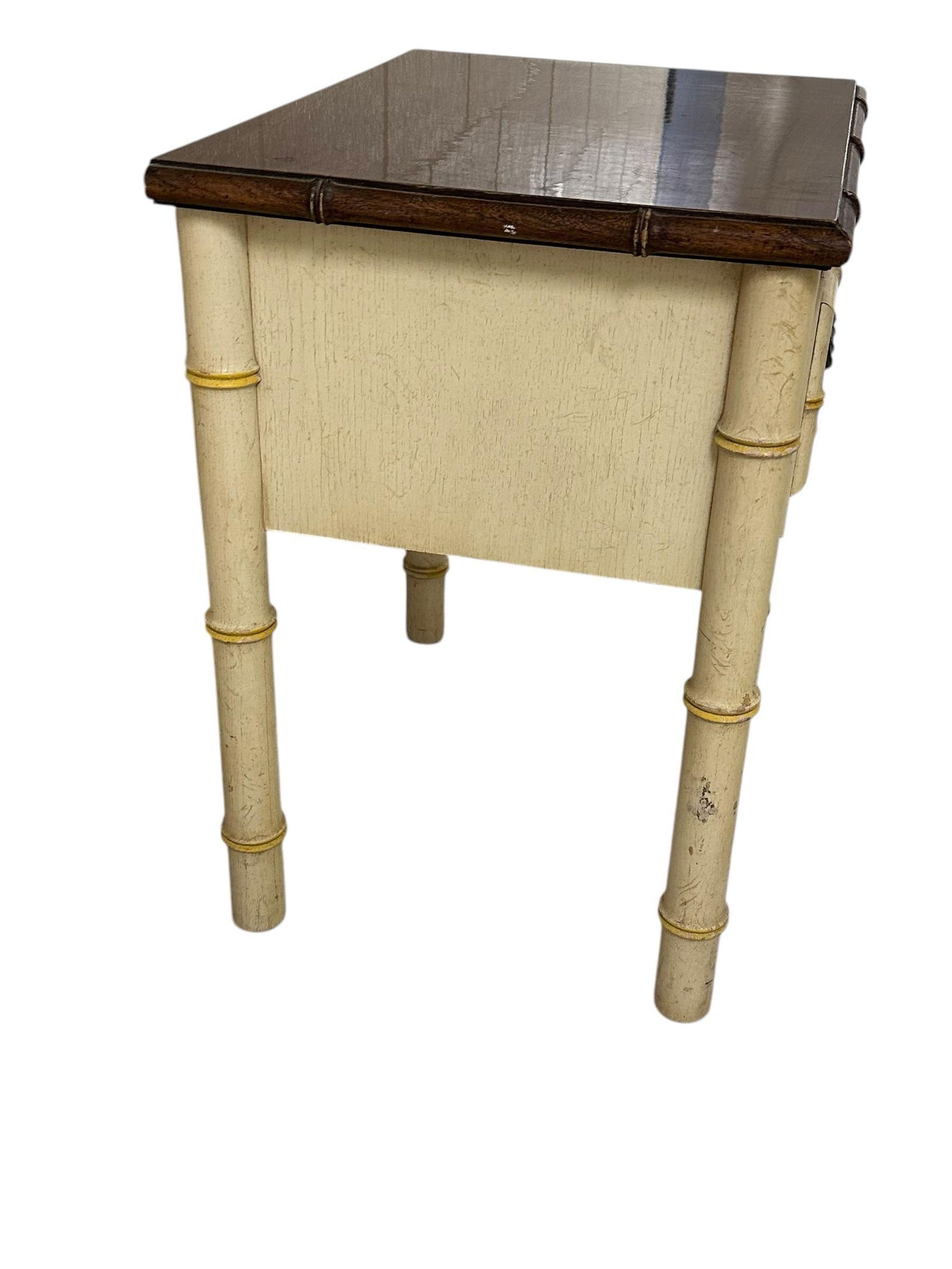 American Thomasville Ivory Faux Bamboo Nightstand - 4